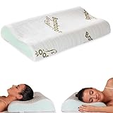 Flowen Oreiller Ergonomique Cervical Coussin Memorie Forme Orthopédique Double Vague Idéal pour Le Soutien du Cou et de la Tête Anti Ronflement Anti Acarien Hypoallergénique Taie d'oreiller Bamboo
