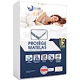 Protege Matelas 160x200 cm Imperméable Oeko TEX par Dreamzie - Alese 160x200 en Coton Respirant avec 4 Coins Elastiques
