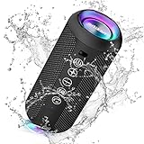 Ortizan Enceinte Portable Bluetooth 5.3 sans Fil avec Bass Puissantes, Étanche IPX7, Subwoofer à 360 Degrés, Autonomie 30 hrs, Double Appairage Stéréo, Lumière LED