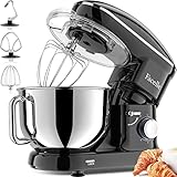 Robot Pâtissier Facelle 1500W Petit électroménager 6,2 L,Robot Pétrin Professionnel avec Fouet, Batteur, Crochet, Bol d'Acier Inoxydable, 6 +P Vitesses (Noir)