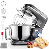 Fentic Robot Pâtissier – 2000W – Bol mélangeur en acier inoxydable (6,2L) – Avec fouet, Crochet pétrisseur et Batteur plat – Incl. Housse de protection et accessoires supplémentaires (Anthracite)